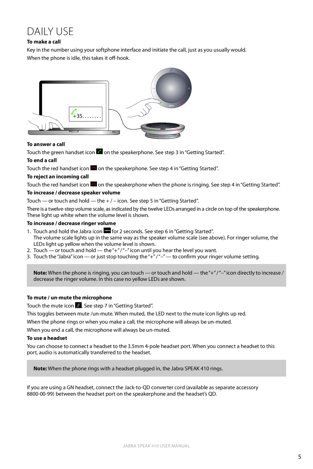 Jabra 410 user manual Daily USE 