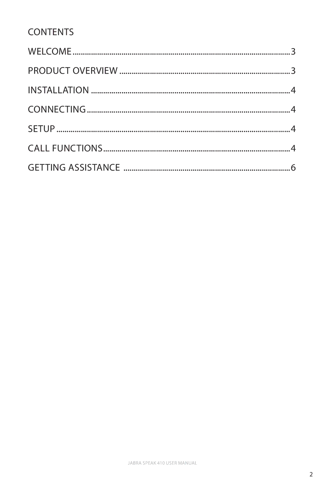 Jabra 410 user manual Contents 