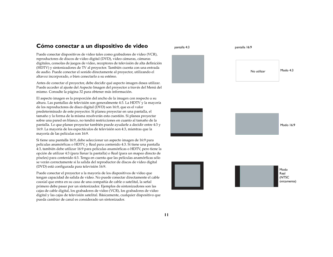 Jabra 4800 manual Cómo conectar a un dispositivo de video, Pantalla No utilizar Modo 