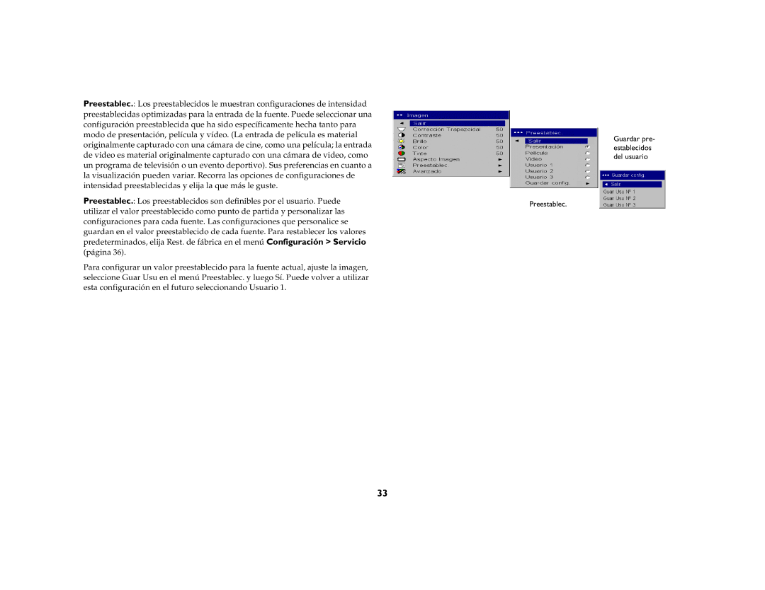 Jabra 4800 manual Guardar pre- establecidos del usuario 