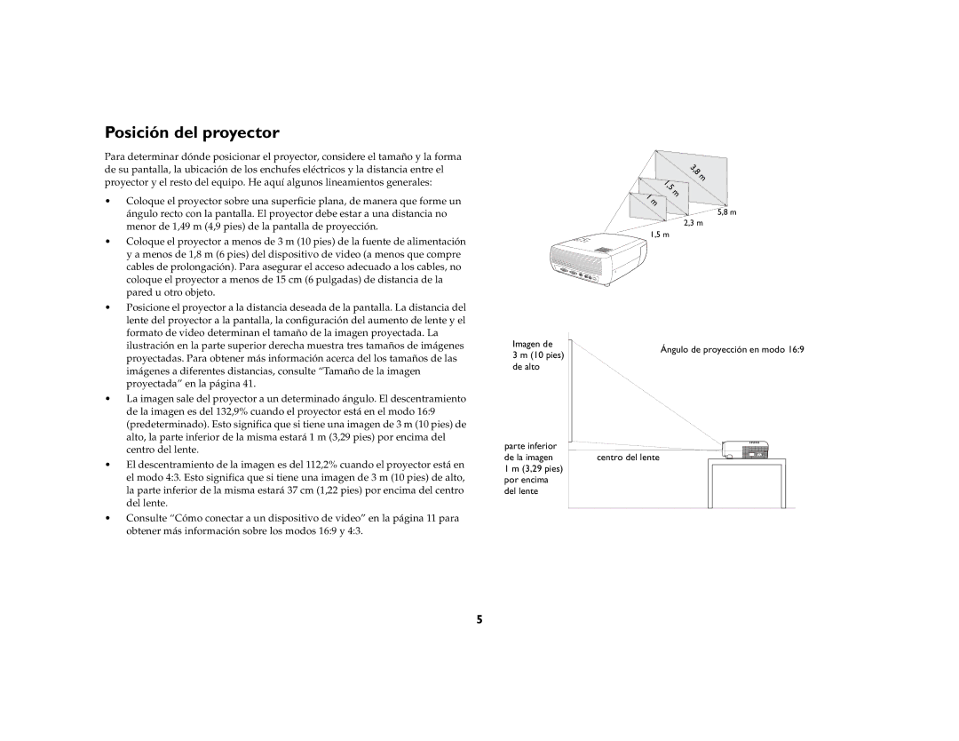 Jabra 4800 manual Posición del proyector, Imagen de, Centro del lente 