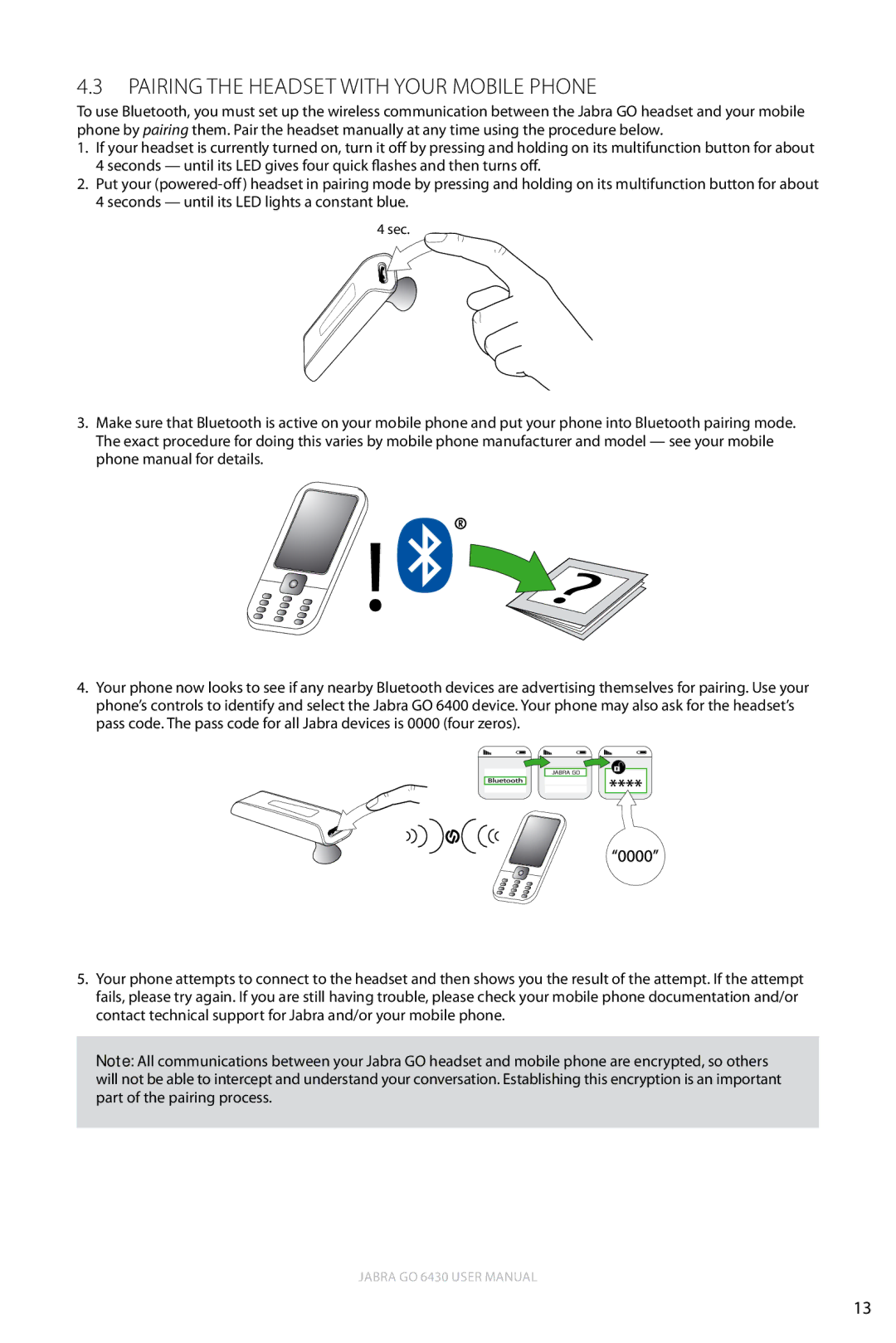 Jabra 6430 user manual Pairing the Headset with Your Mobile Phone 