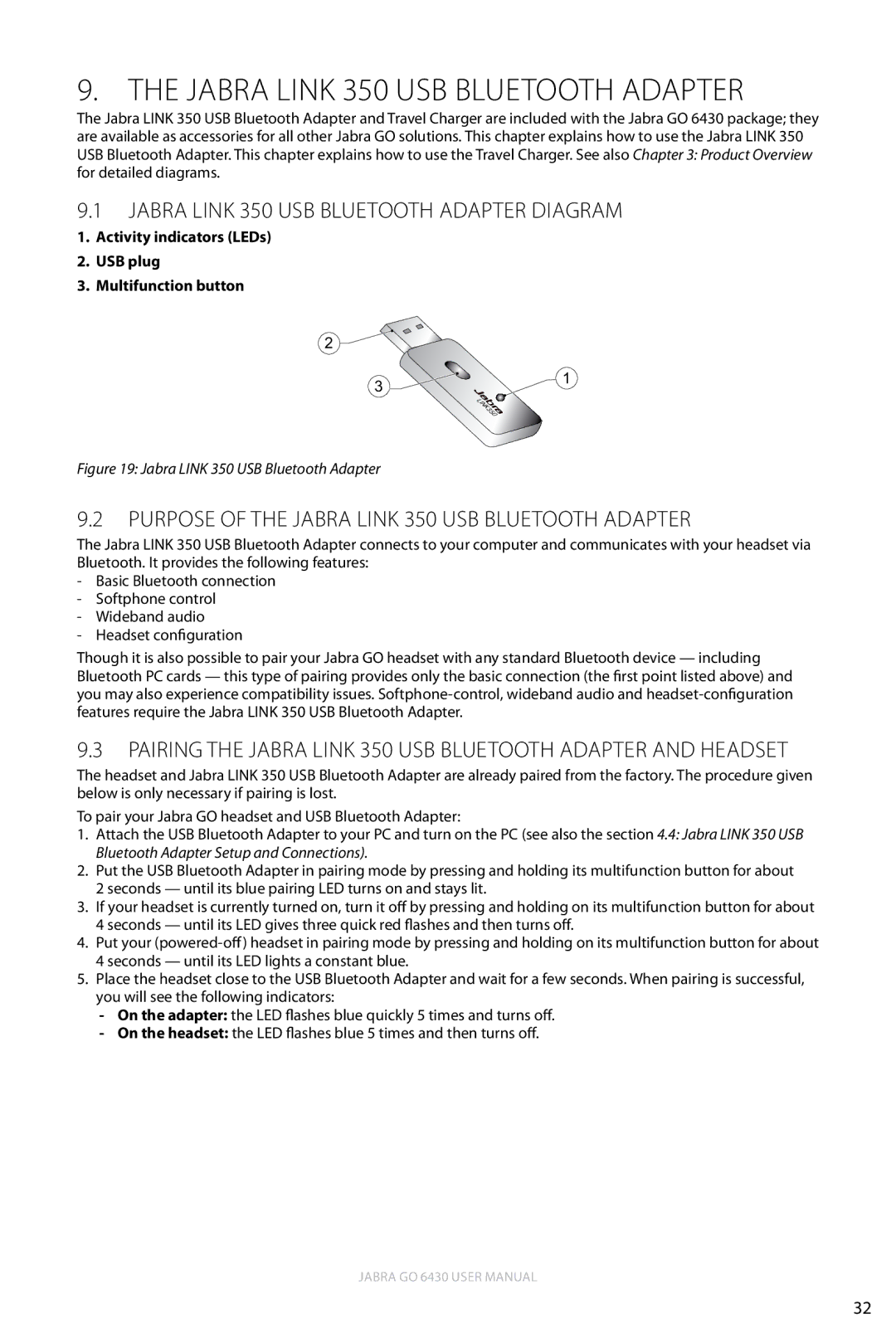 Jabra 6430 Jabra Link 350 USB Bluetooth Adapter Diagram, Purpose of the Jabra Link 350 USB Bluetooth Adapter 