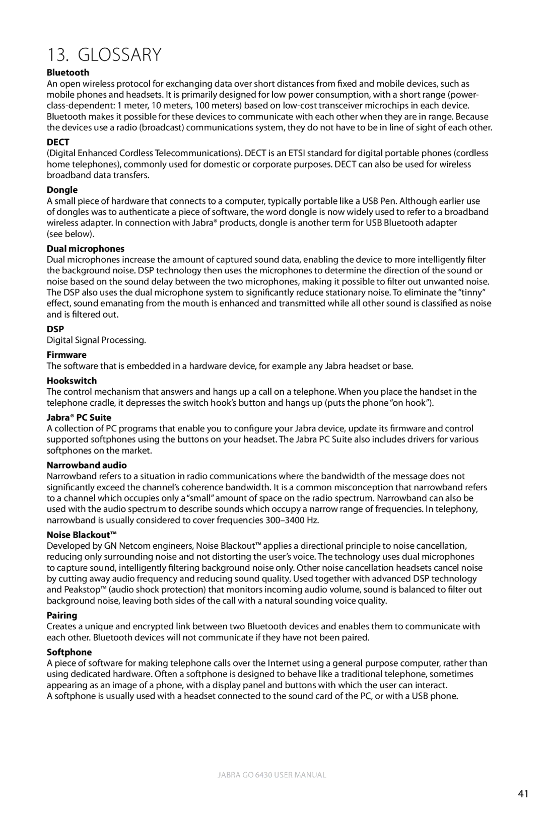 Jabra 6430 user manual GlOSSARY 