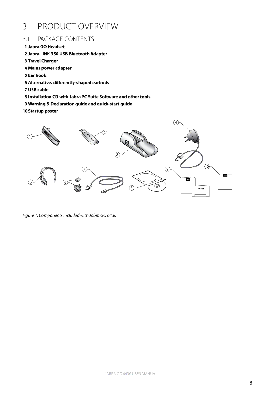 Jabra 6430 user manual Product Overview, Package Contents 