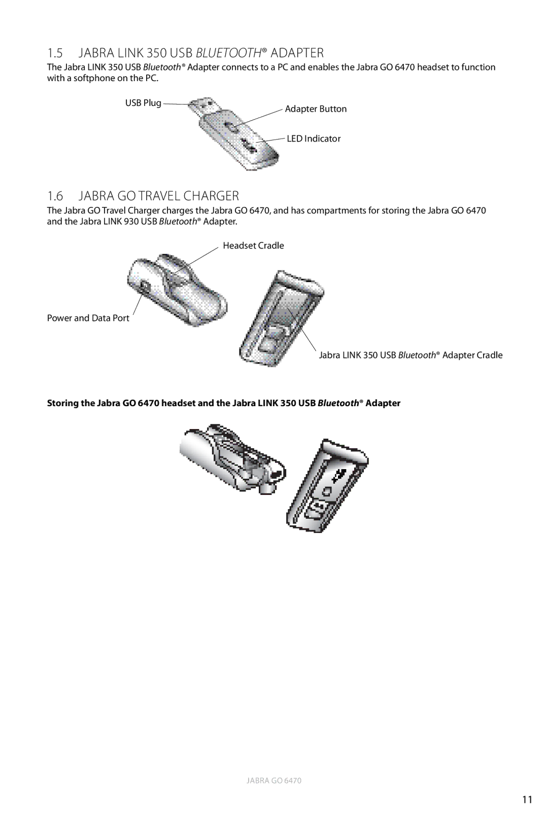 Jabra 6470 user manual Jabra Link 350 USB Bluetooth Adapter, Jabra GO Travel Charger 