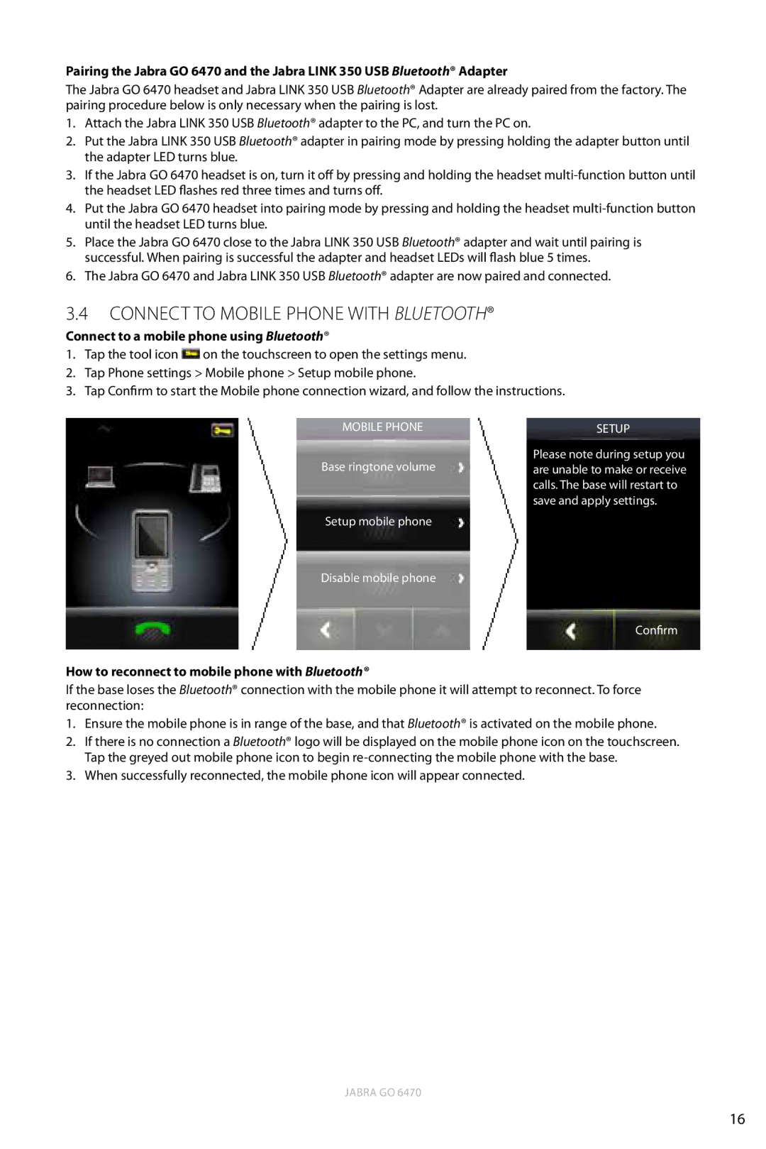 Jabra 6470 user manual Connect to Mobile phone with Bluetooth, Connect to a mobile phone using Bluetooth 
