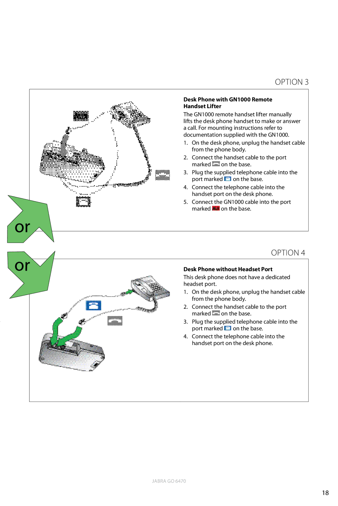 Jabra 6470 user manual Desk Phone with GN1000 Remote Handset Lifter, Desk Phone without Headset Port 