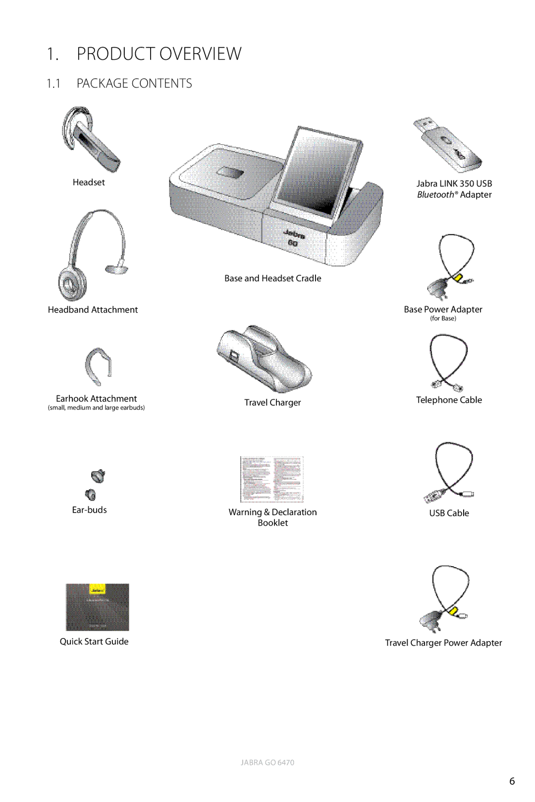 Jabra 6470 user manual Product Overview, Package Contents 