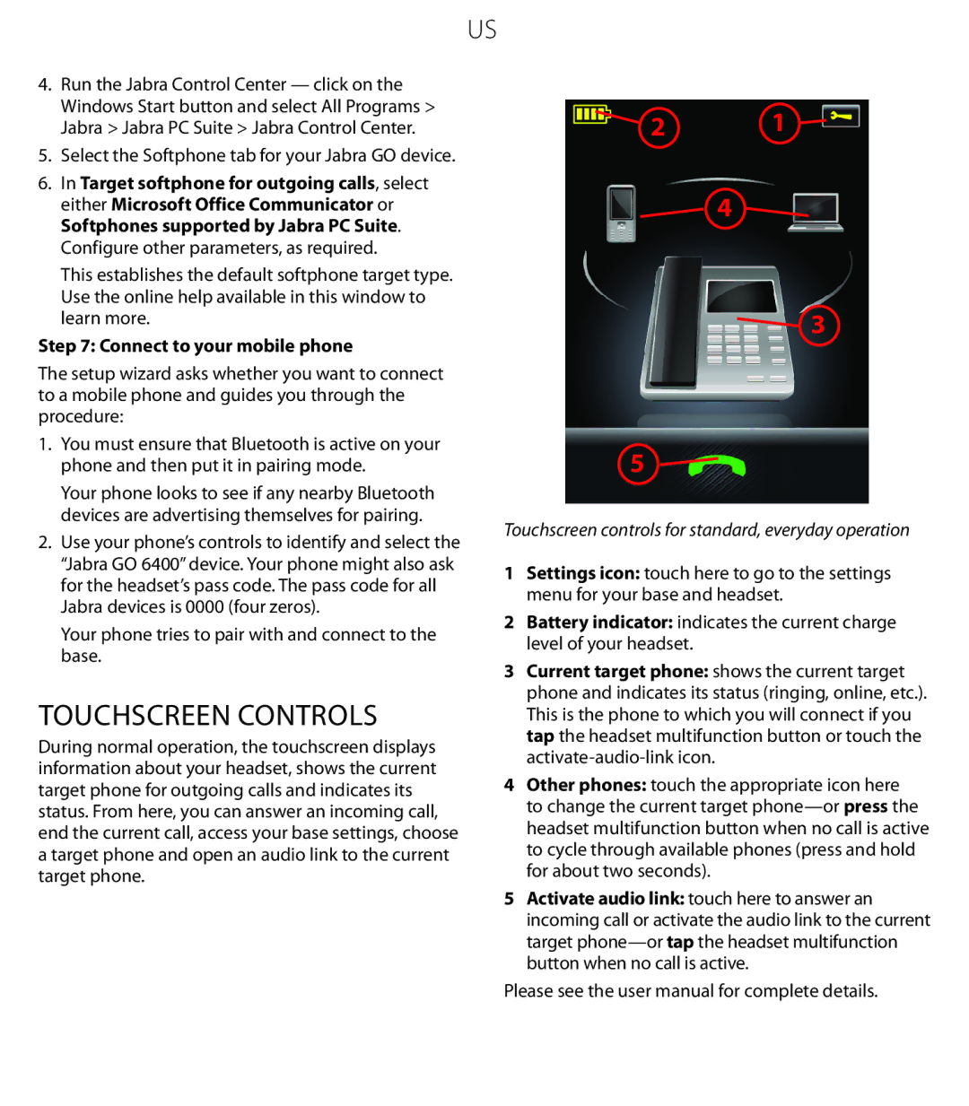 Jabra 6470 quick start Touchscreen Controls, Connect to your mobile phone 