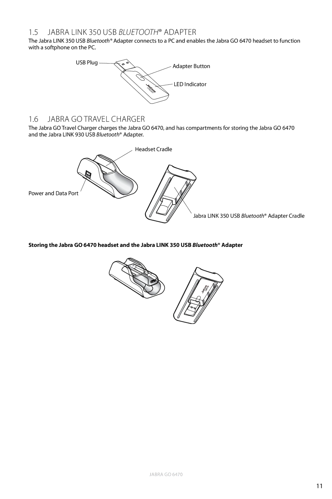 Jabra 6470 user manual Jabra Link 350 USB Bluetooth Adapter, Jabra GO Travel Charger 