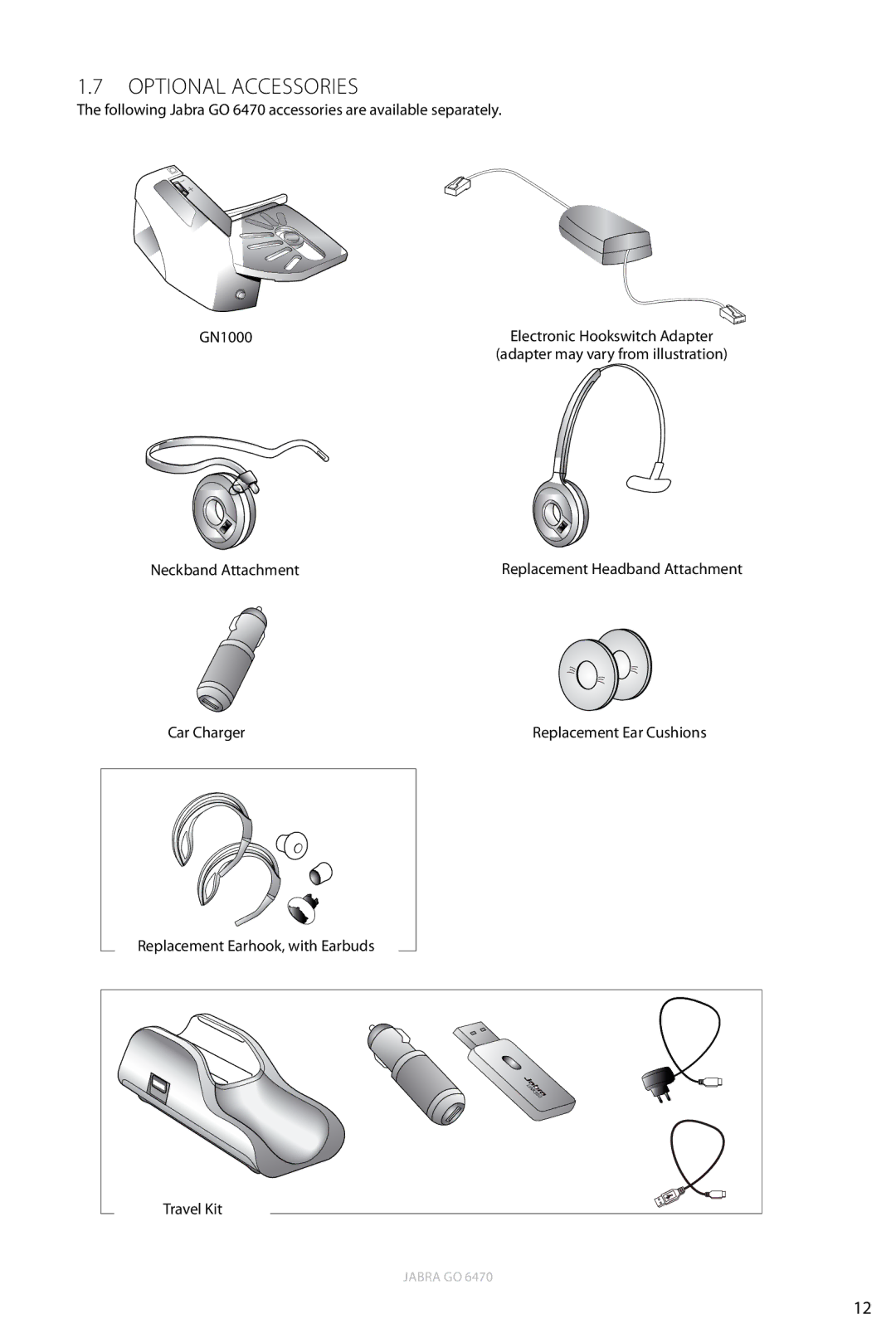 Jabra 6470 user manual Optional Accessories 