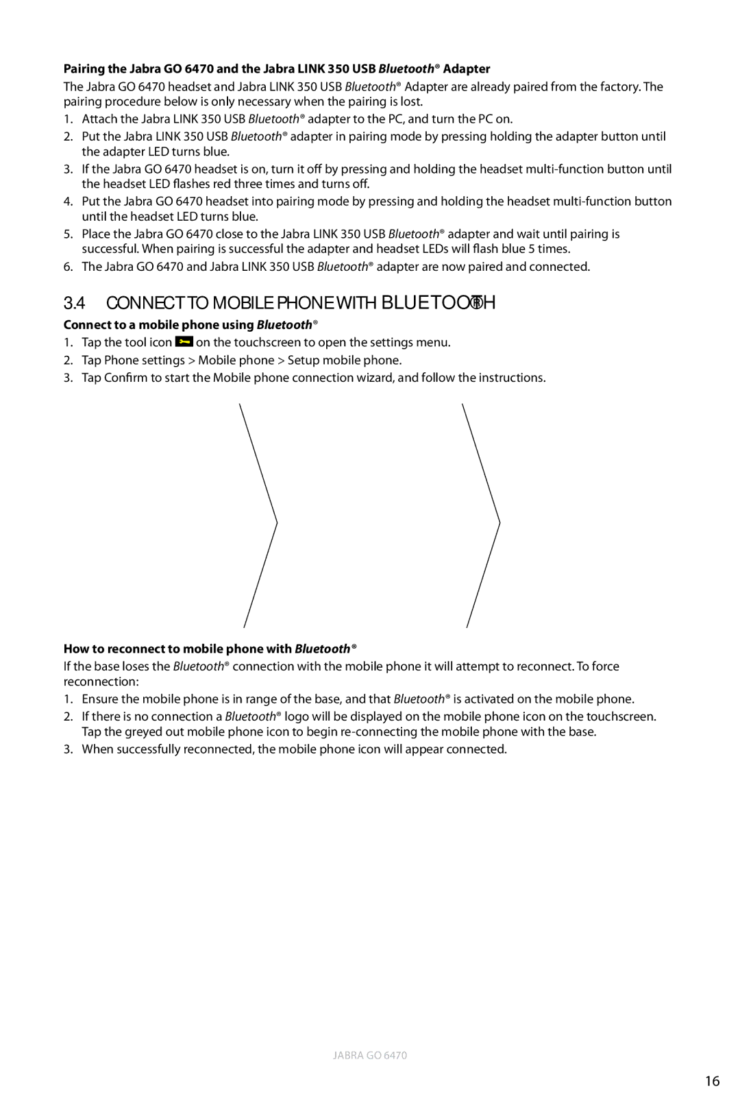 Jabra 6470 user manual Connect to Mobile phone with Bluetooth, Connect to a mobile phone using Bluetooth 