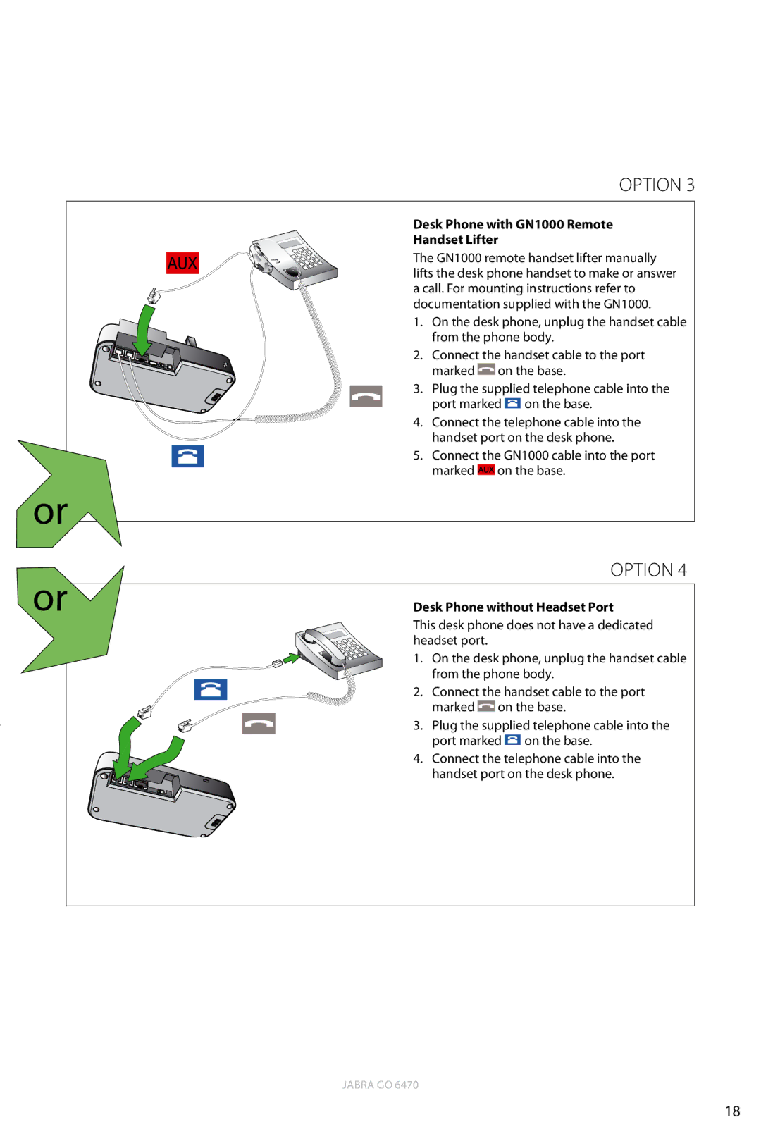 Jabra 6470 user manual Desk Phone with GN1000 Remote Handset Lifter, Desk Phone without Headset Port 
