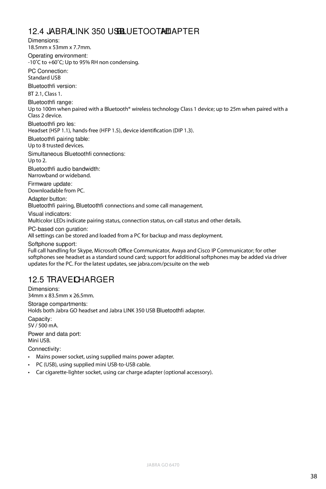 Jabra 6470 user manual Travel Charger 