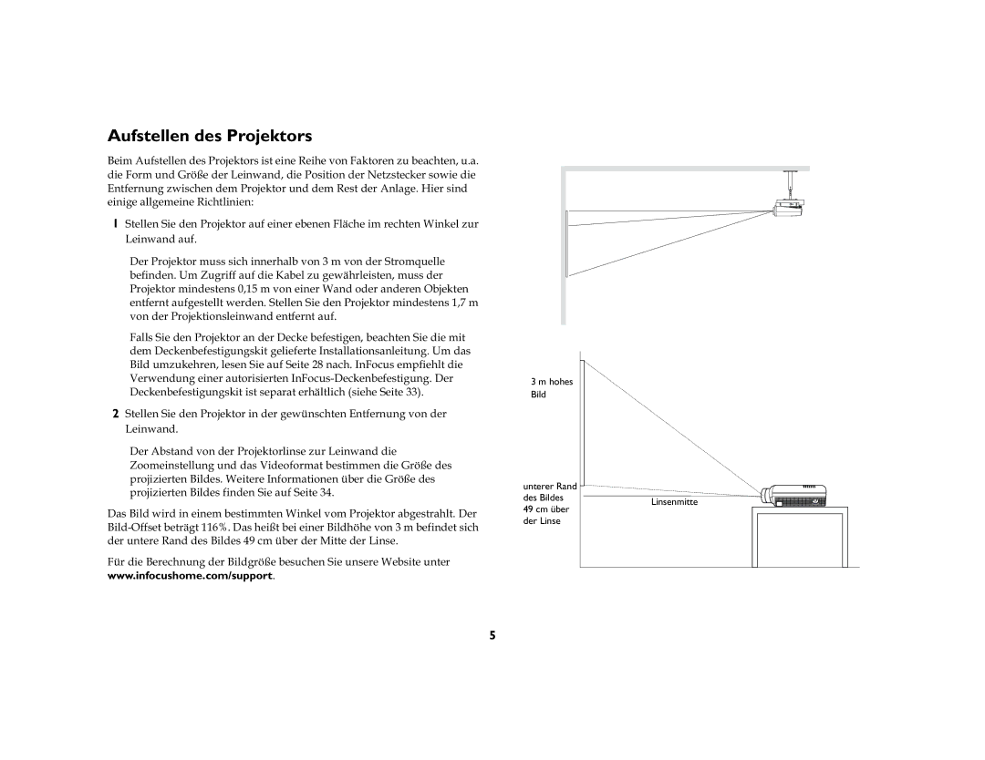 Jabra 7200 manual Aufstellen des Projektors, HLQLJHDOOJHPHLQH5LFKWOLQLHQ, YRQGHU3URMHNWLRQVOHLQZDQGHQWIHUQWDXI 