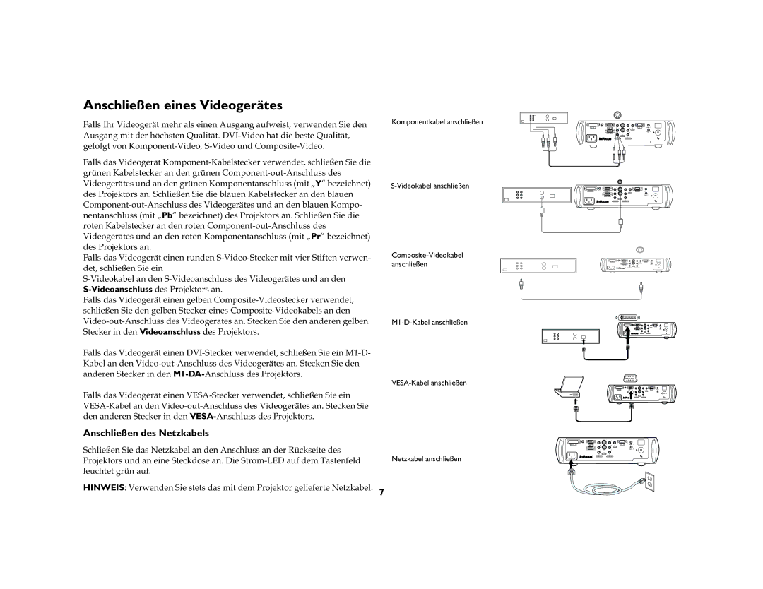 Jabra 7200 manual Anschließen eines Videogerätes, Anschließen des Netzkabels 