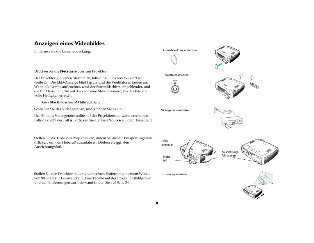 Jabra 7200 manual Anzeigen eines Videobildes, QWIHUQHQ6LHGLH/LQVHQDEGHFNXQJ, UFNHQ6LHGLHNetztasteREHQDP3URMHNWRU 