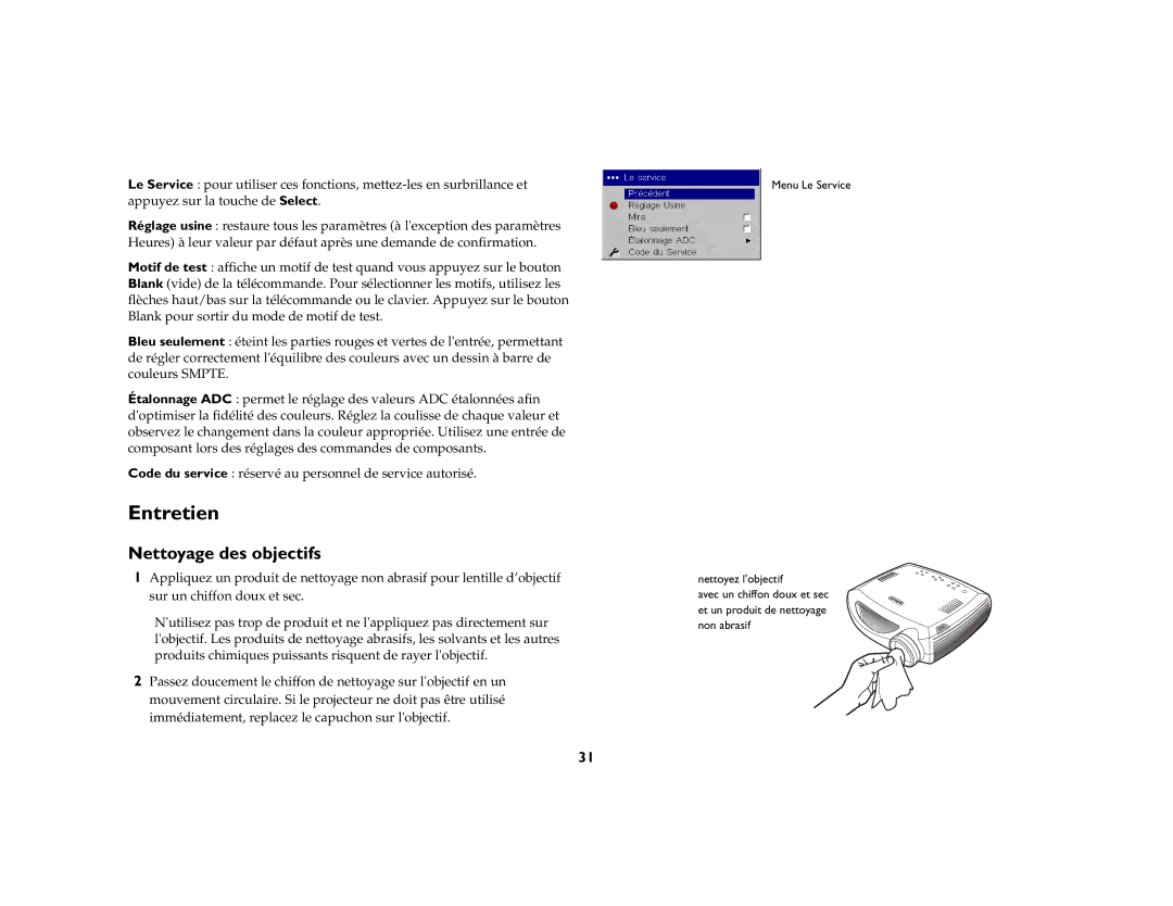 Jabra 7205 manual Entretien, Nettoyage des objectifs 