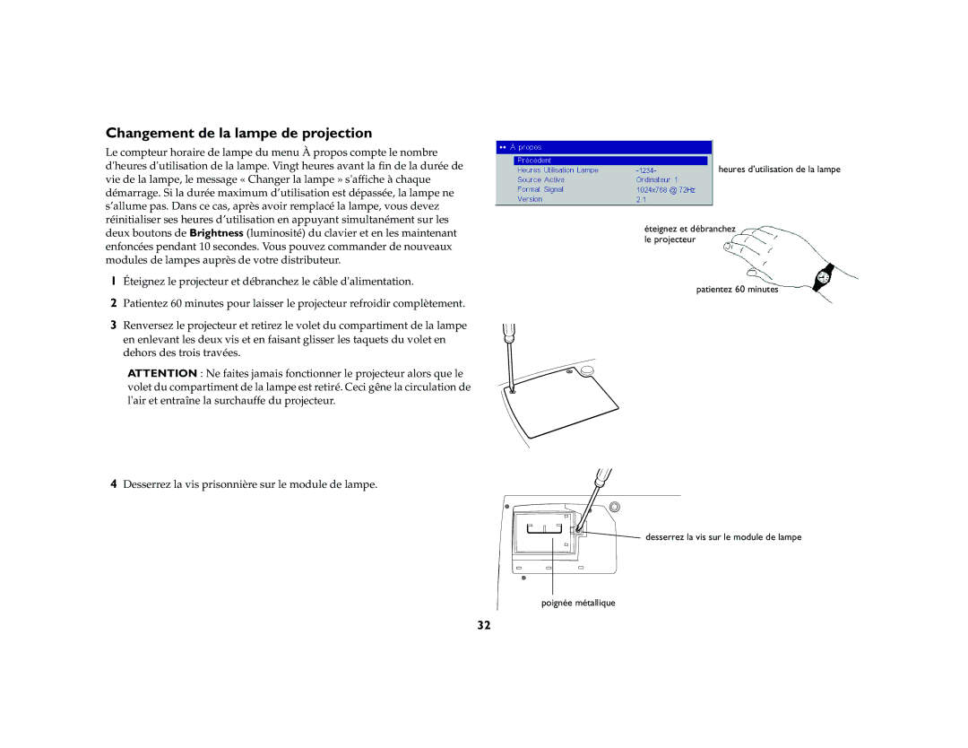 Jabra 7205 manual Changement de la lampe de projection 