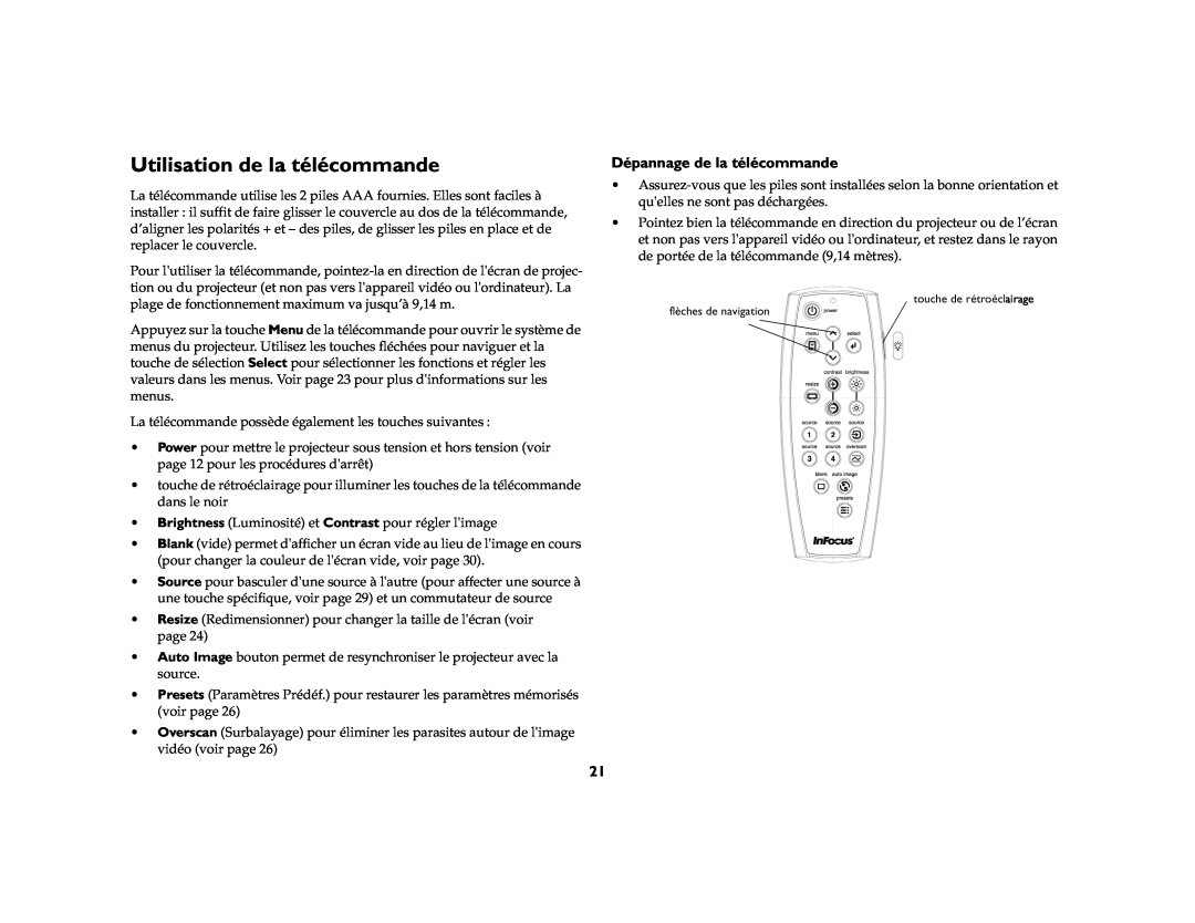 Jabra 7205 manual Utilisation de la télécommande, Dépannage de la télécommande 