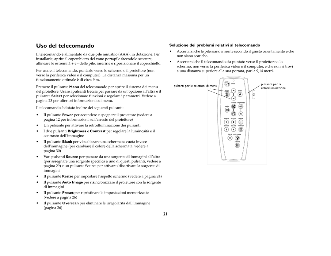 Jabra 7210 manual Uso del telecomando, Soluzione dei problemi relativi al telecomando 