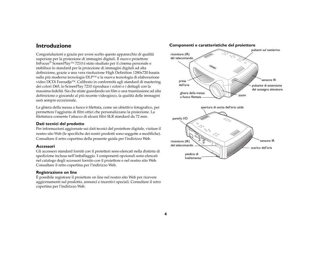 Jabra 7210 manual Introduzione, Dati tecnici del prodotto, Accessori, Registrazione on line 