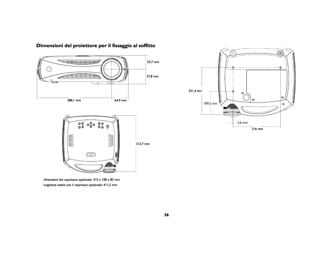 Jabra 7210 manual Dimensioni del proiettore per il fissaggio al soffitto, 53,7 mm 57,8 mm 221,4 mm, 288,1 mm, 64,9 mm 