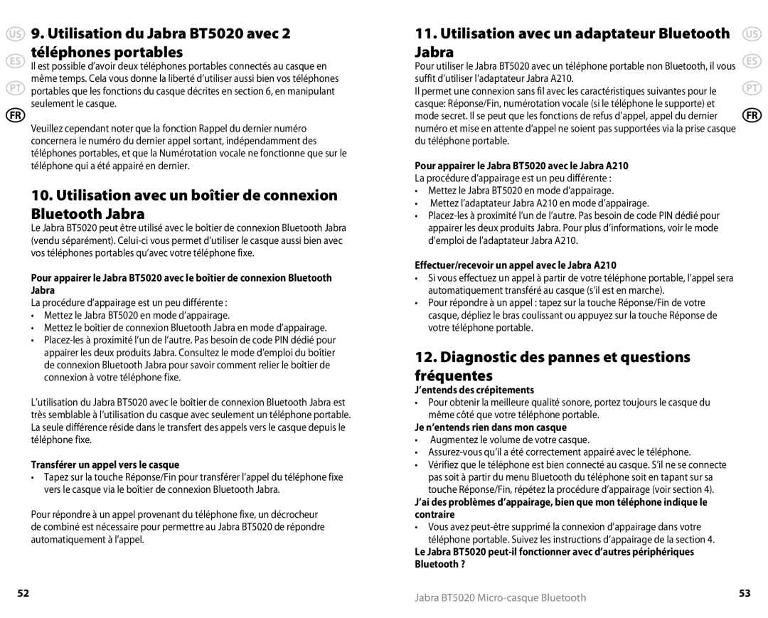 Jabra 81-00491 Utilisation du Jabra BT5020 avec, Téléphones portables, Utilisation avec un adaptateur Bluetooth Jabra 