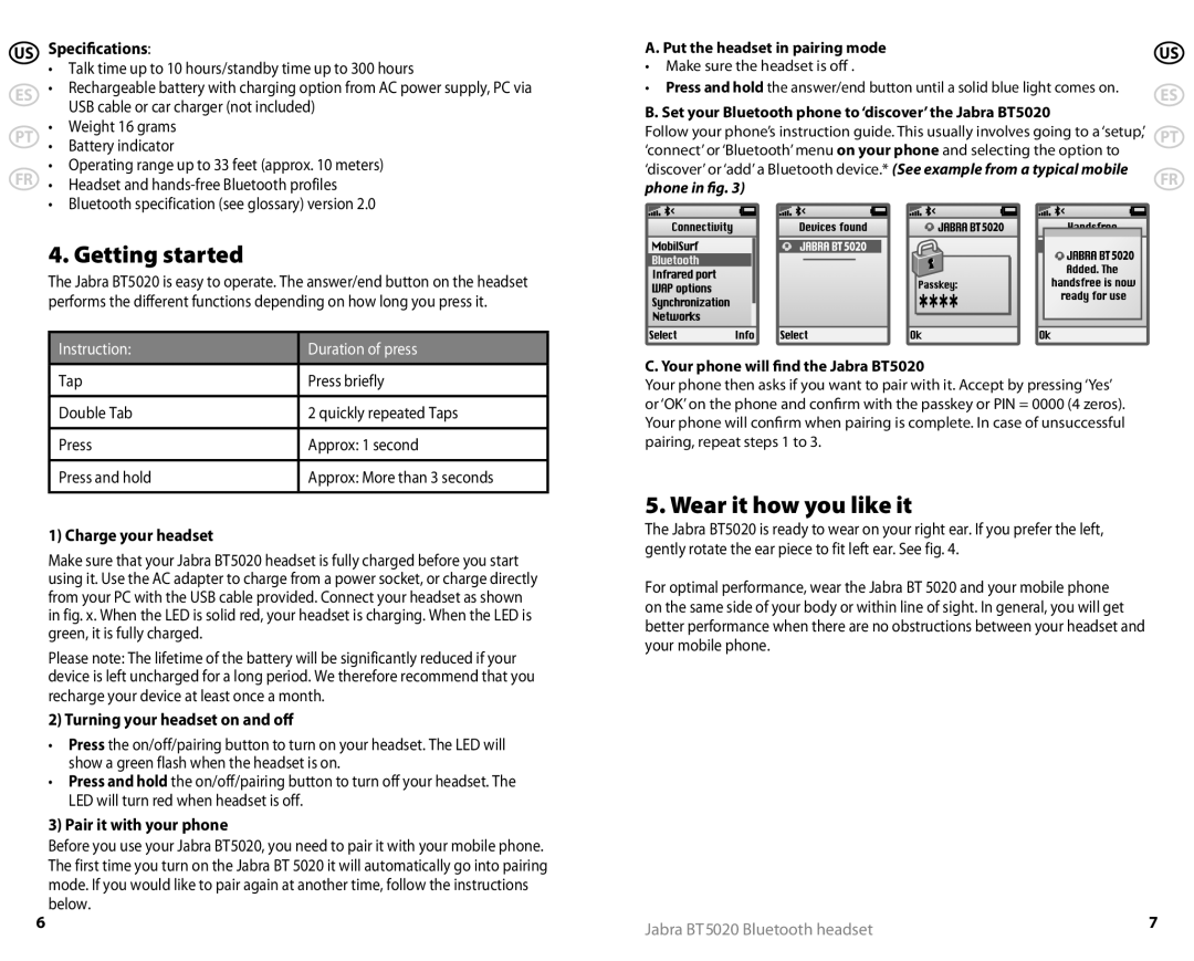 Jabra 81-00491 user manual Getting started, Wear it how you like it 