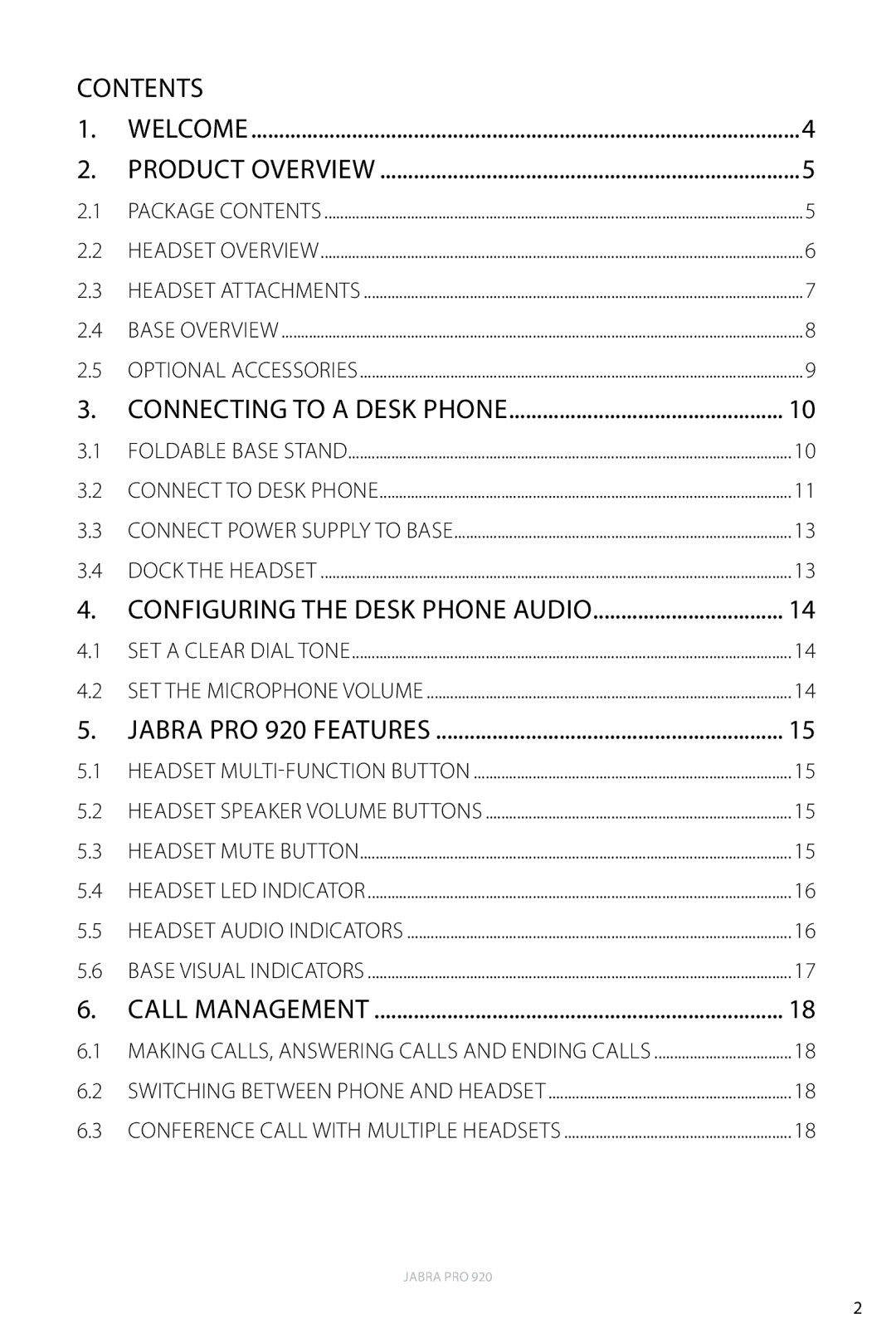 Jabra 920 user manual Contents 