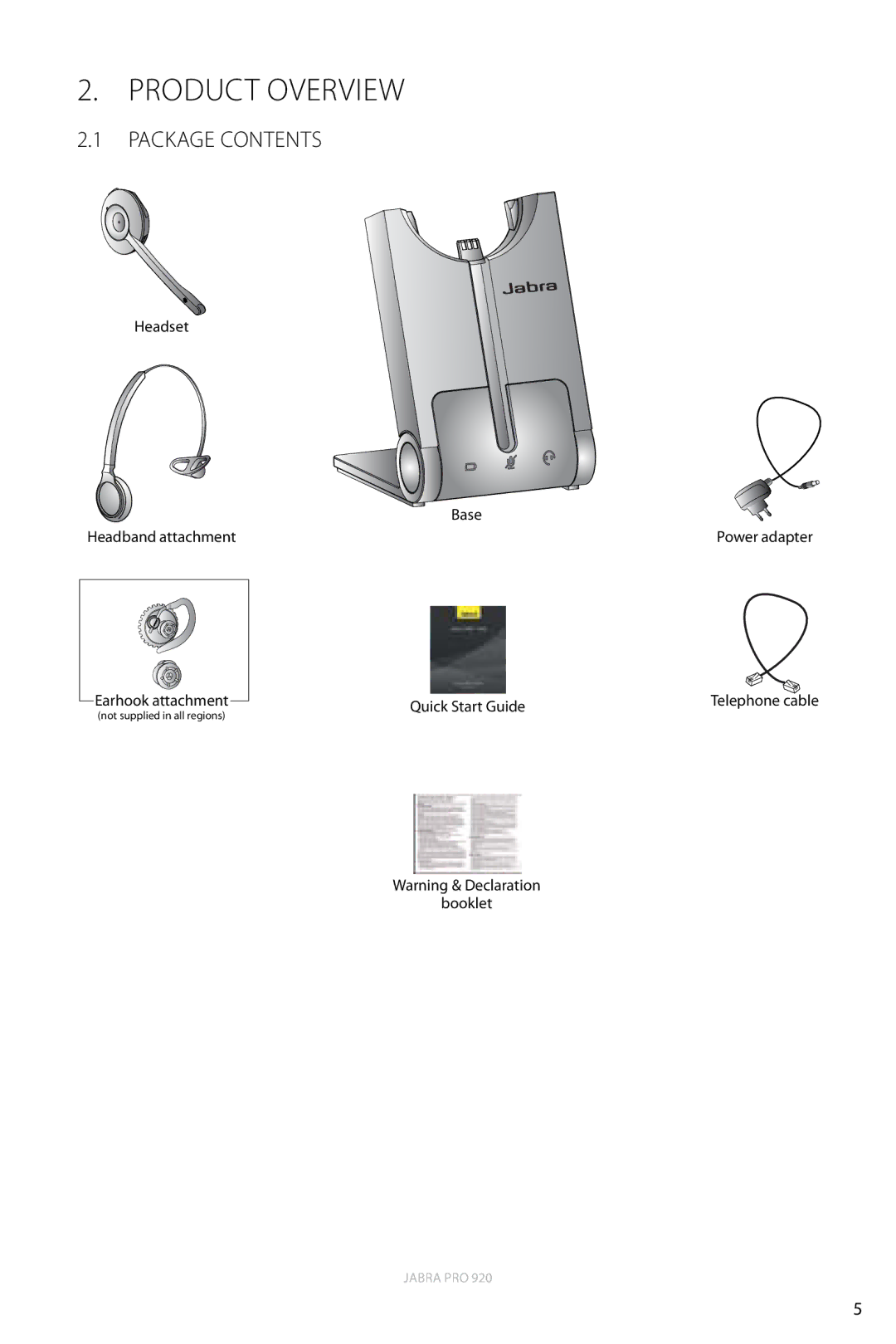 Jabra 920 user manual Product Overview, Package Contents 