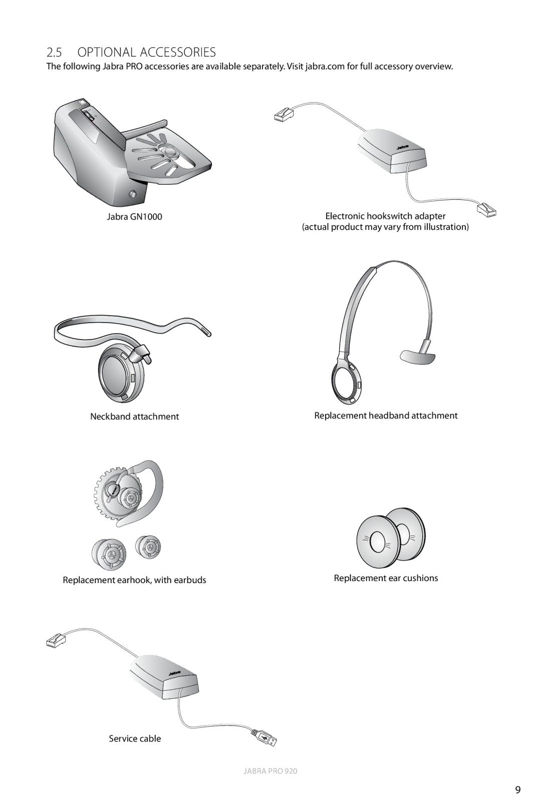 Jabra 920 user manual Optional Accessories 