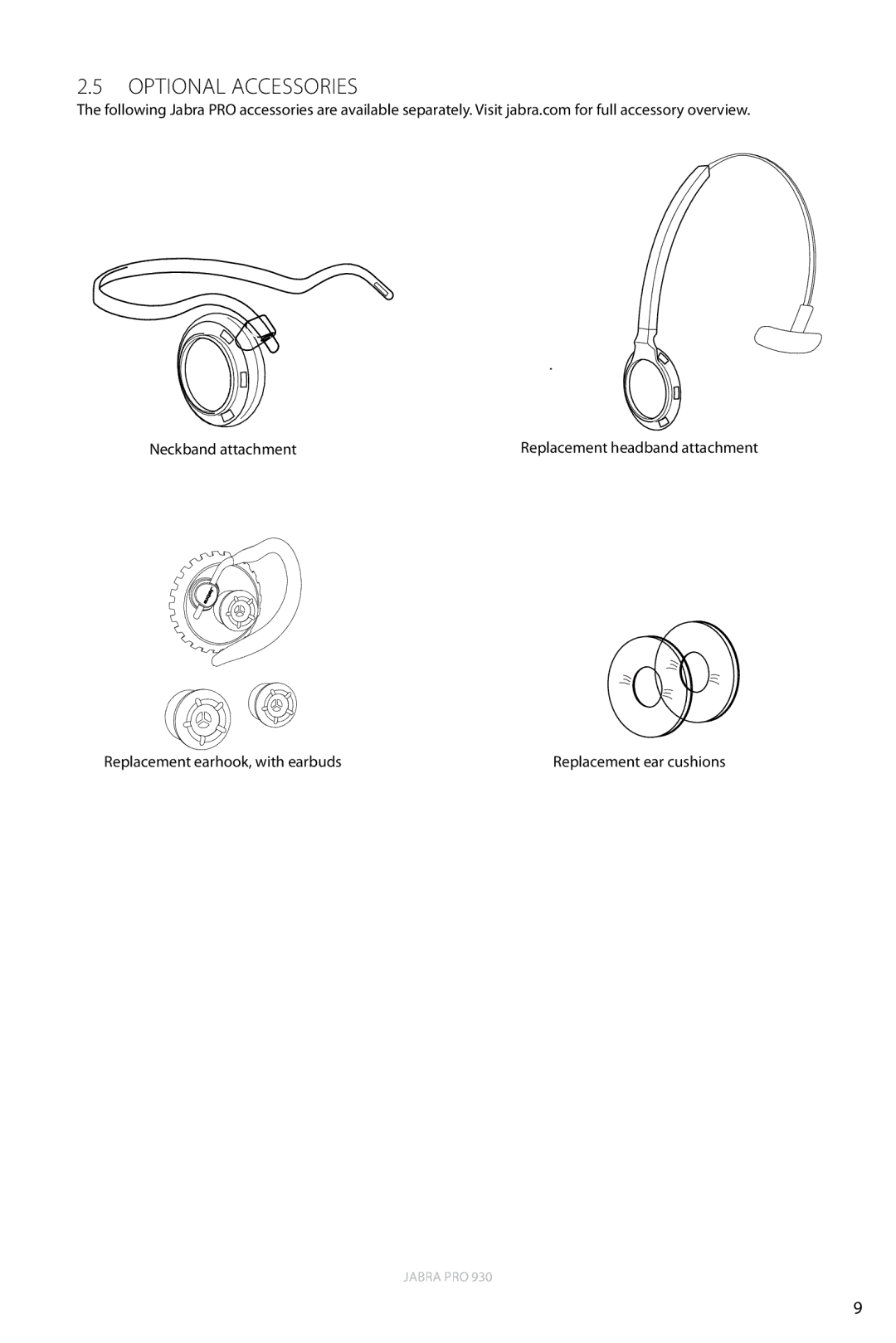 Jabra 930 user manual Optional Accessories 