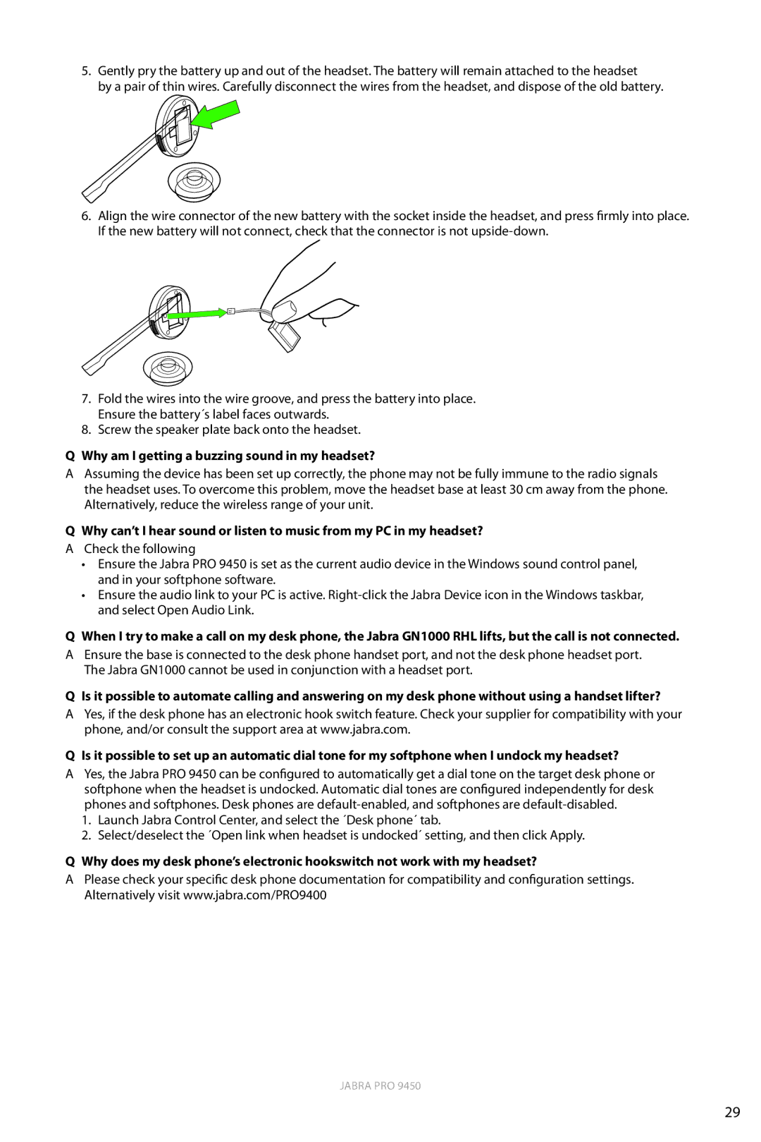 Jabra 9450 user manual Why am I getting a buzzing sound in my headset? 