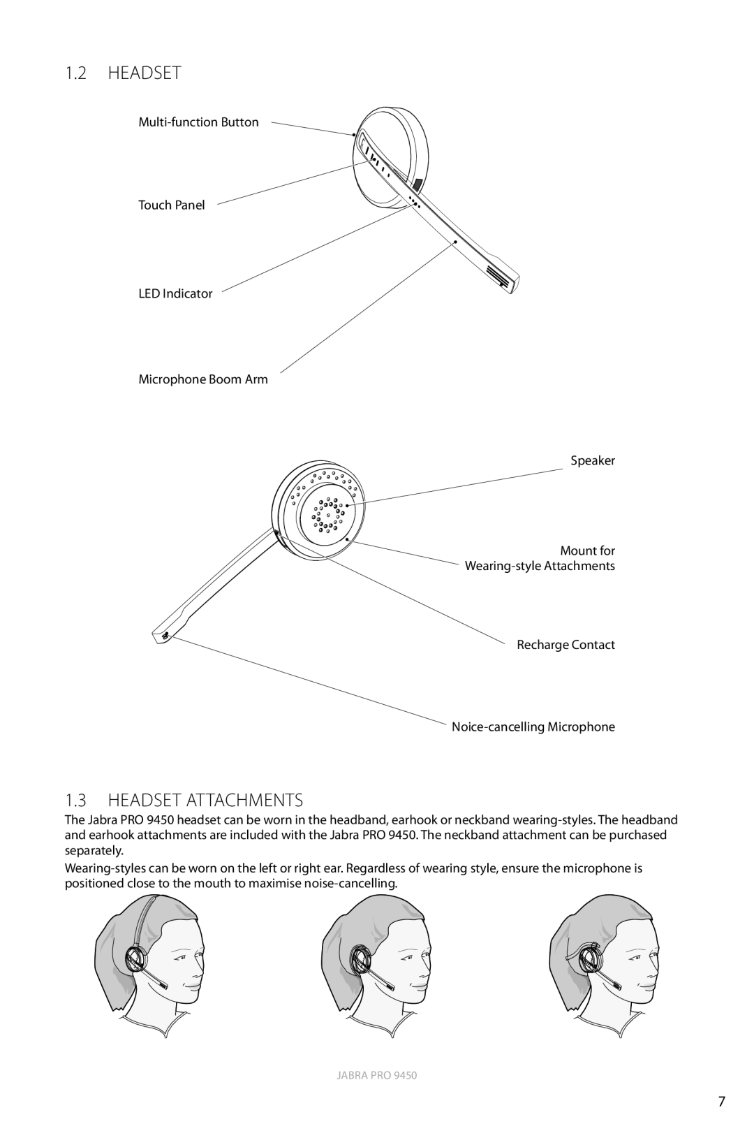 Jabra 9450 user manual Headset Attachments 