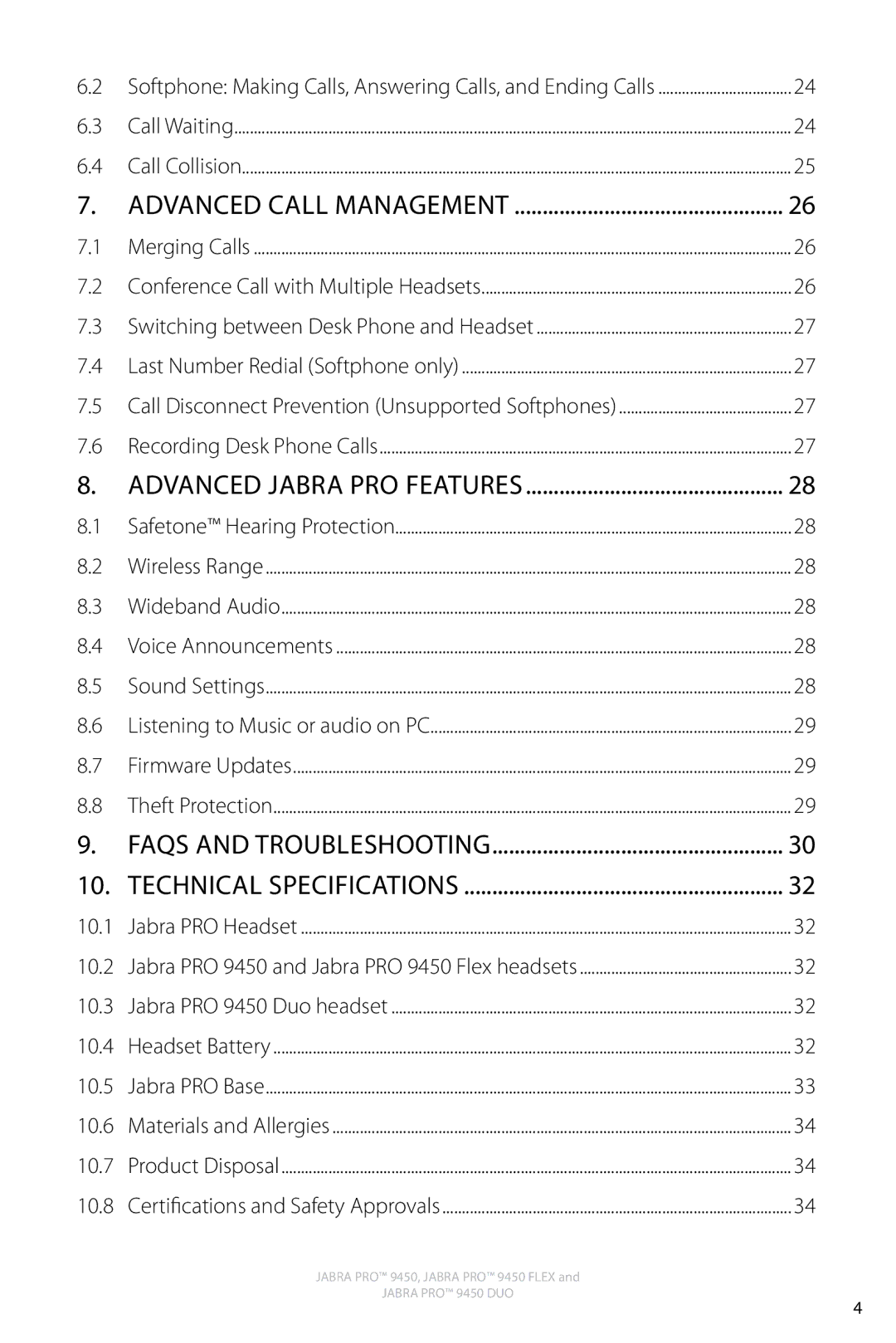 Jabra 9450 user manual 10.1, 10.2, 10.3, 10.4, 10.5, 10.6, 10.7, 10.8 