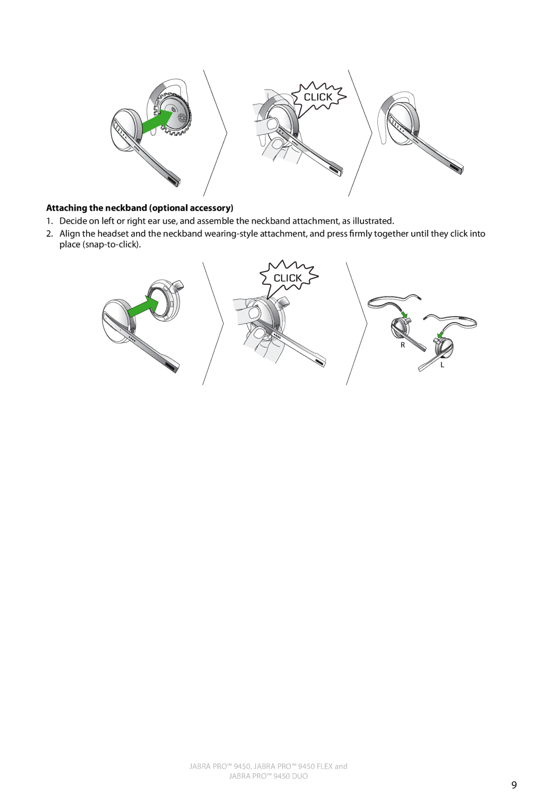 Jabra 9450 user manual Attaching the neckband optional accessory 