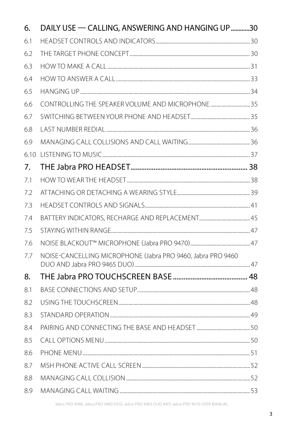 Jabra user manual Noise-Cancelling Microphone Jabra PRO 9460, Jabra PRO, Jabra PRO Touchscreen Base 