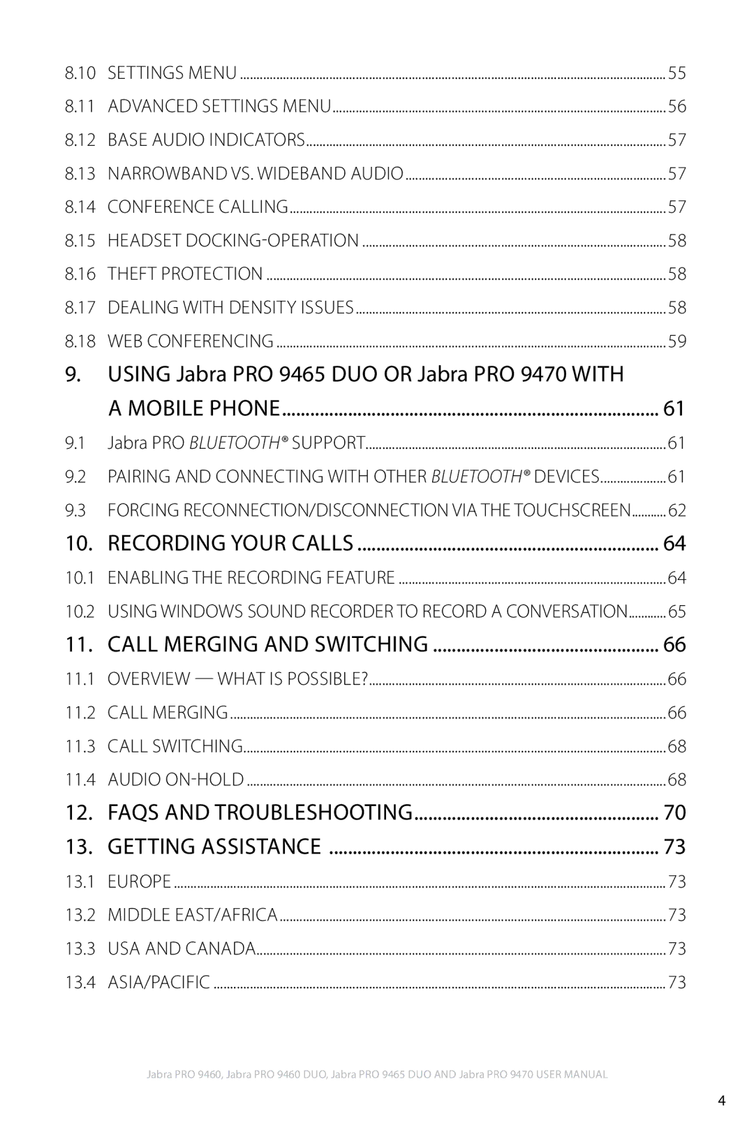 Jabra 9460 Using Windows Sound Recorder to record a conversation, 11.1, 11.2, 11.3, 11.4, 13.1, 13.2, 13.3, 13.4 