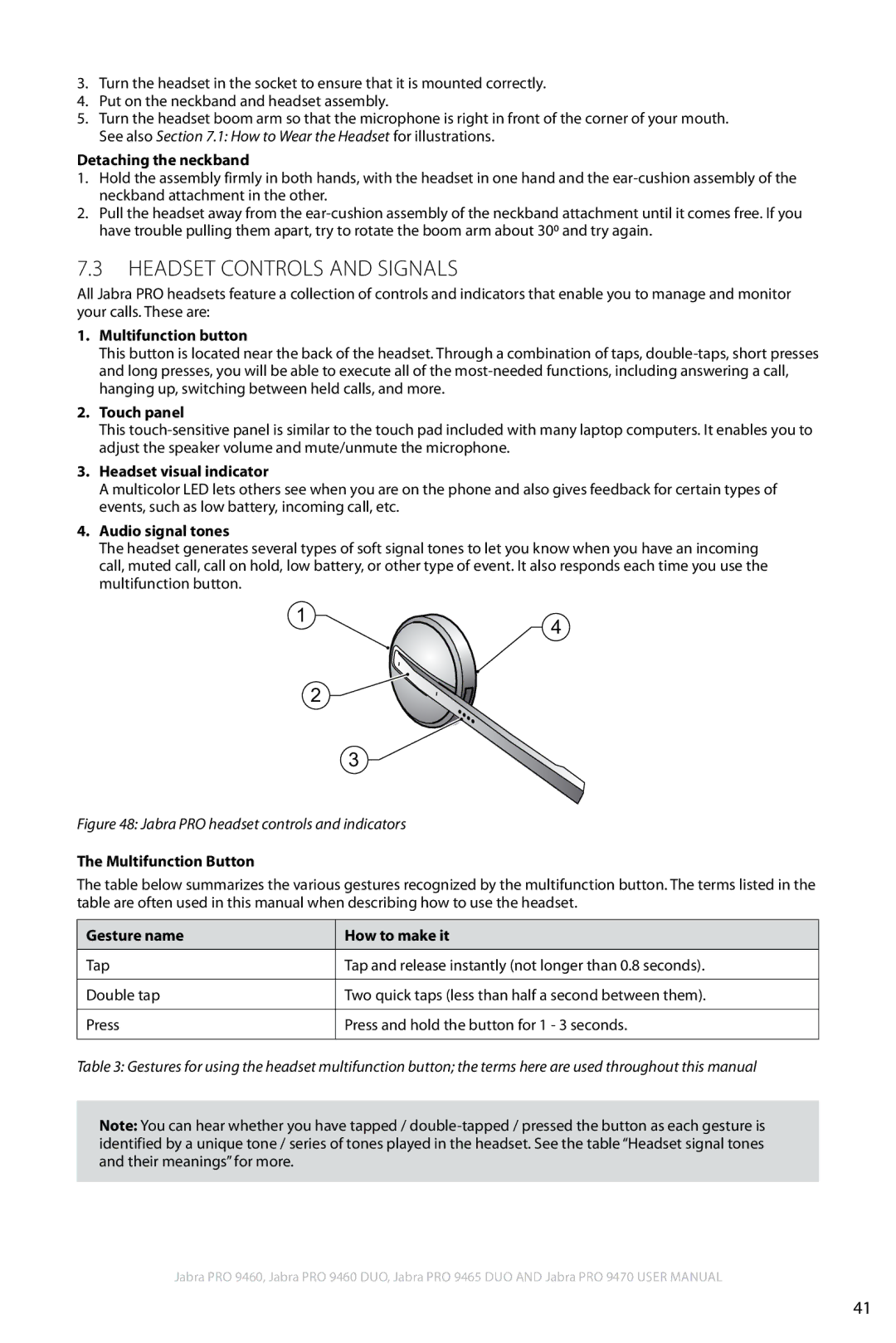 Jabra 9460 user manual Headset Controls and Signals 