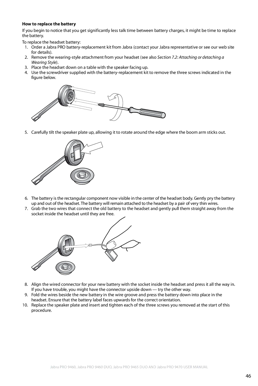 Jabra 9460 user manual How to replace the battery 