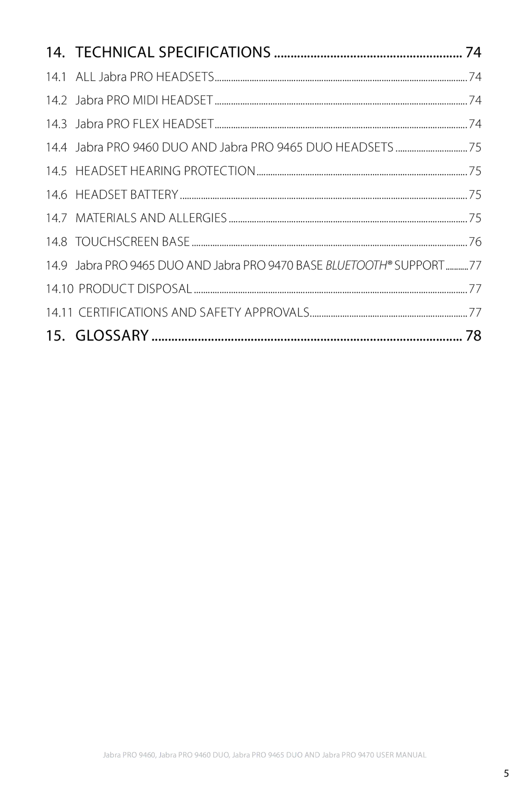 Jabra 9460 user manual 14.1, 14.2, 14.3, 14.4, 14.5, 14.6, 14.7, 14.8, 14.9 