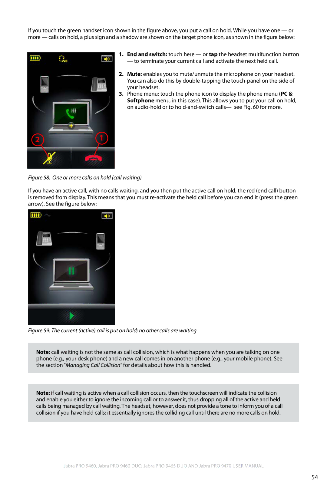 Jabra 9460 user manual One or more calls on hold call waiting 