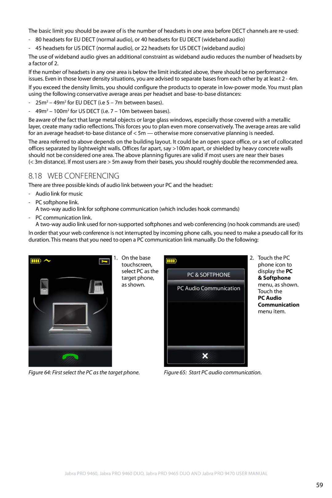 Jabra 9460 user manual Web conferencing, Softphone, PC Audio 