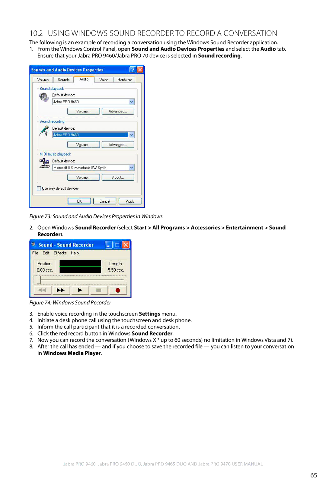 Jabra 9460 user manual Sound and Audio Devices Properties in Windows 