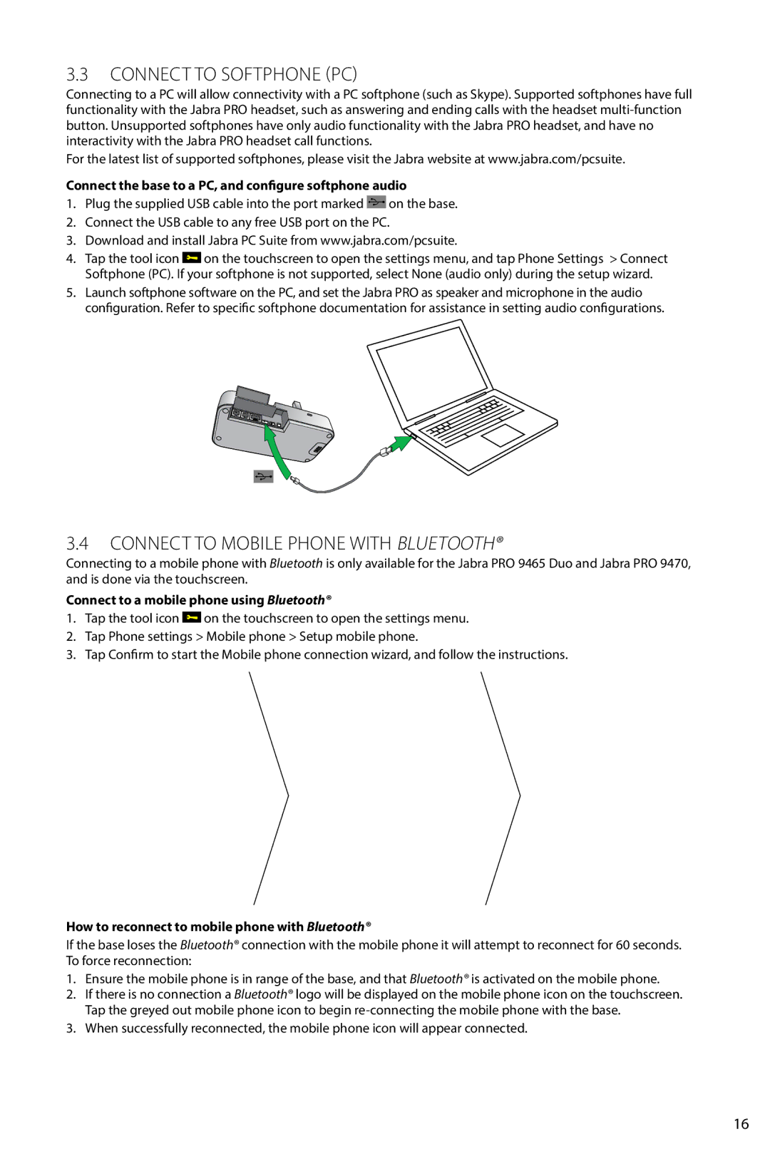Jabra 9460 Connect to Softphone PC, Connect to Mobile phone with Bluetooth, Connect to a mobile phone using Bluetooth 
