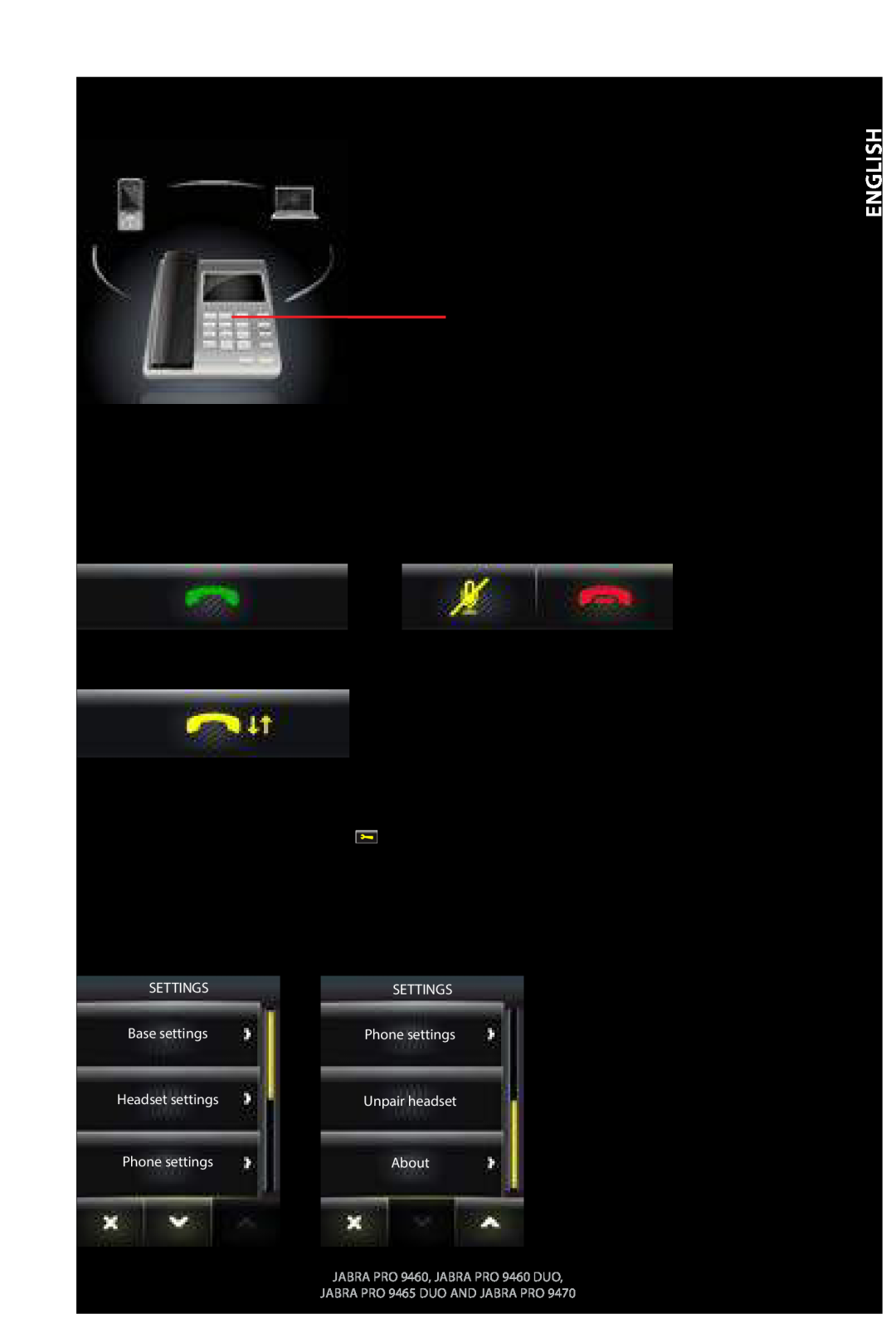 Jabra 9460 user manual Change Settings using the Touchscreen, Activity window, Call control bar 