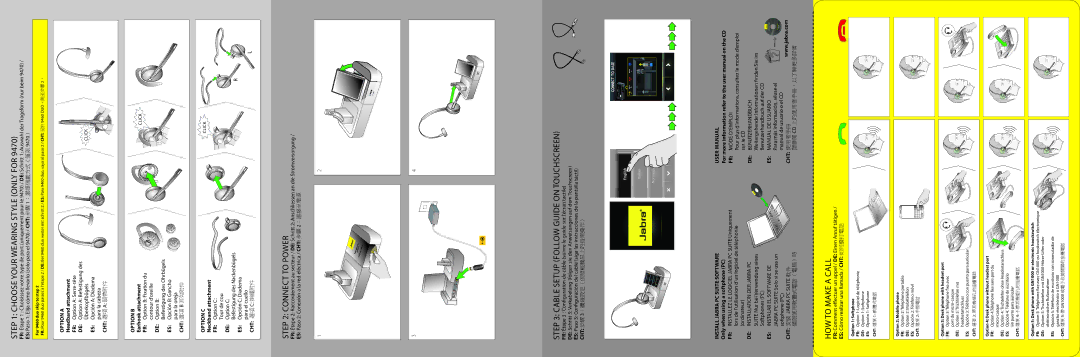 Jabra 9470 quick start Choose Your Wearing Style only for, Connect to Power, Cable Setup Follow Guide on Touchscreen 