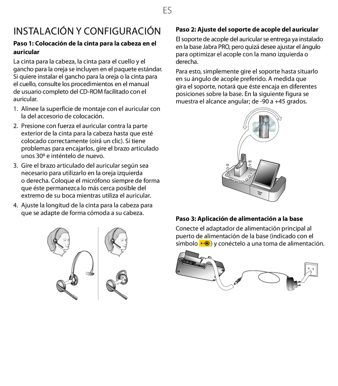 Jabra 9470 quick start Instalación y configuración, Paso 2 Ajuste del soporte de acople del auricular 